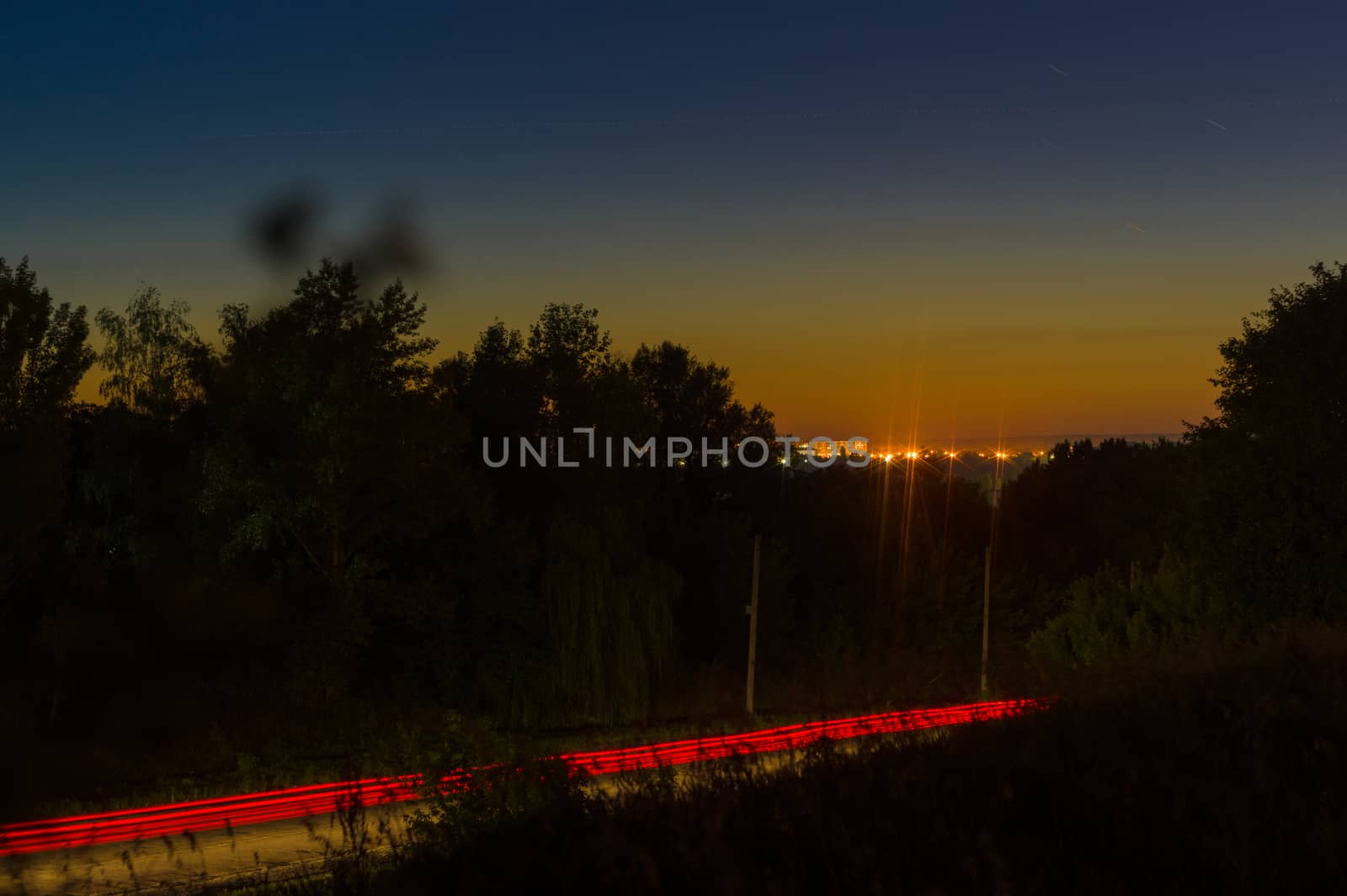 Long exposure night photo. Far from the city. Night landscape.
