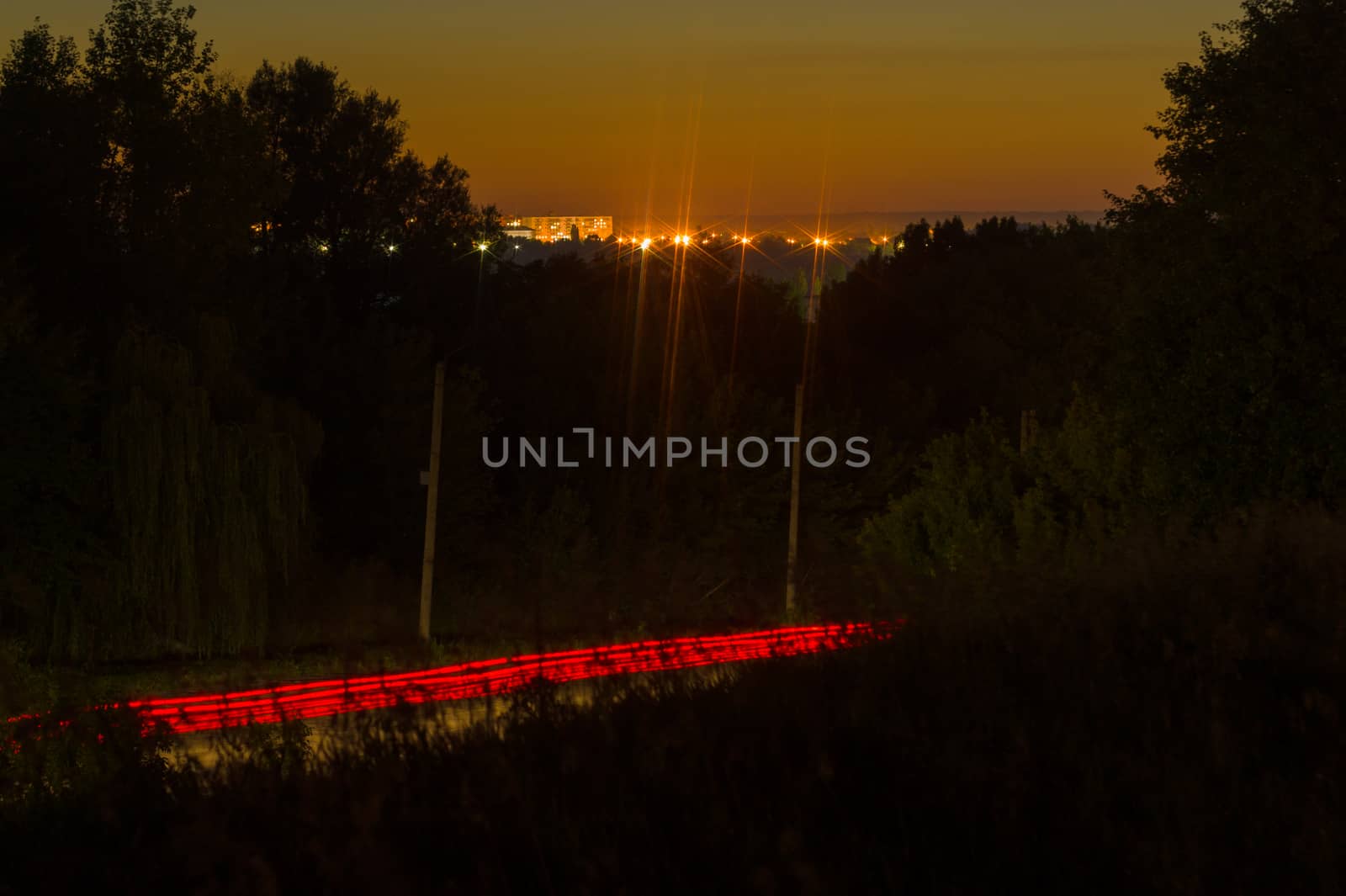 Long exposure night photo. Far from the city. Night landscape.