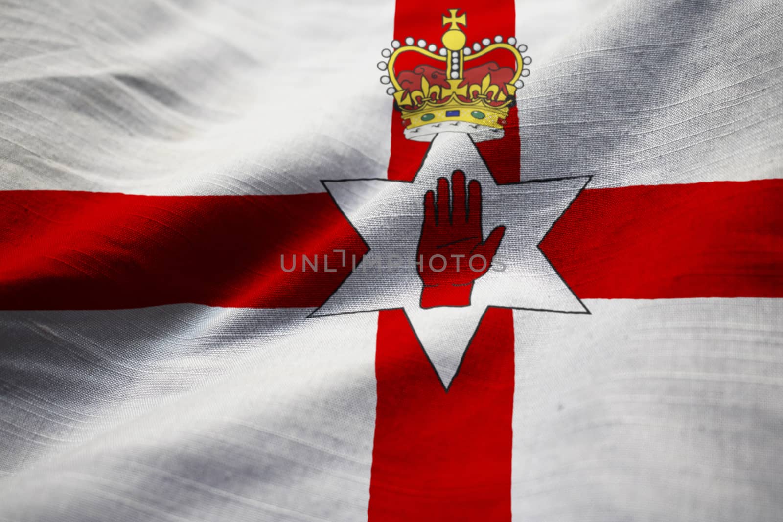 Closeup of Ruffled Northern Ireland Flag, Northern Ireland Flag Blowing in Wind