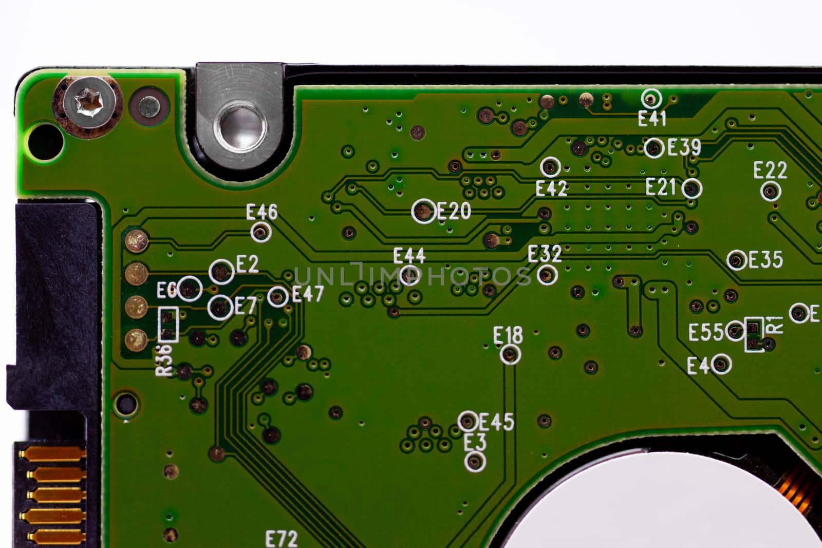 HDD microscheme close-up view. Base is green, macro look.