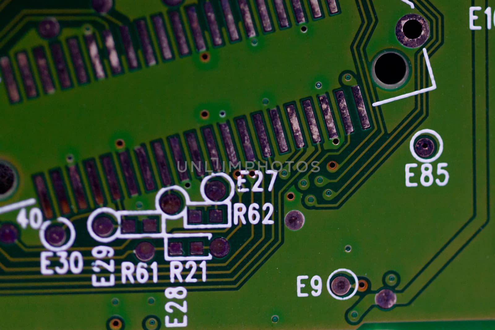 HDD microscheme close-up view. Base is green, macro look.