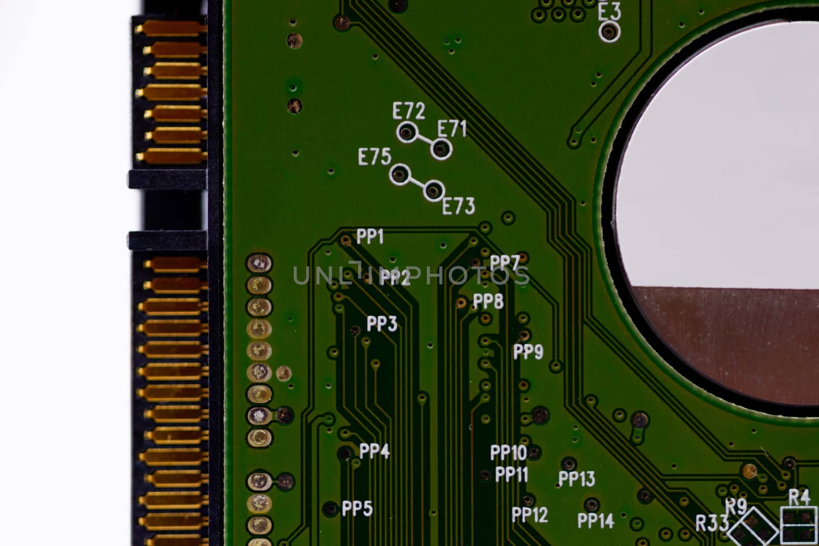 HDD microscheme close-up view. Base is green, macro look.