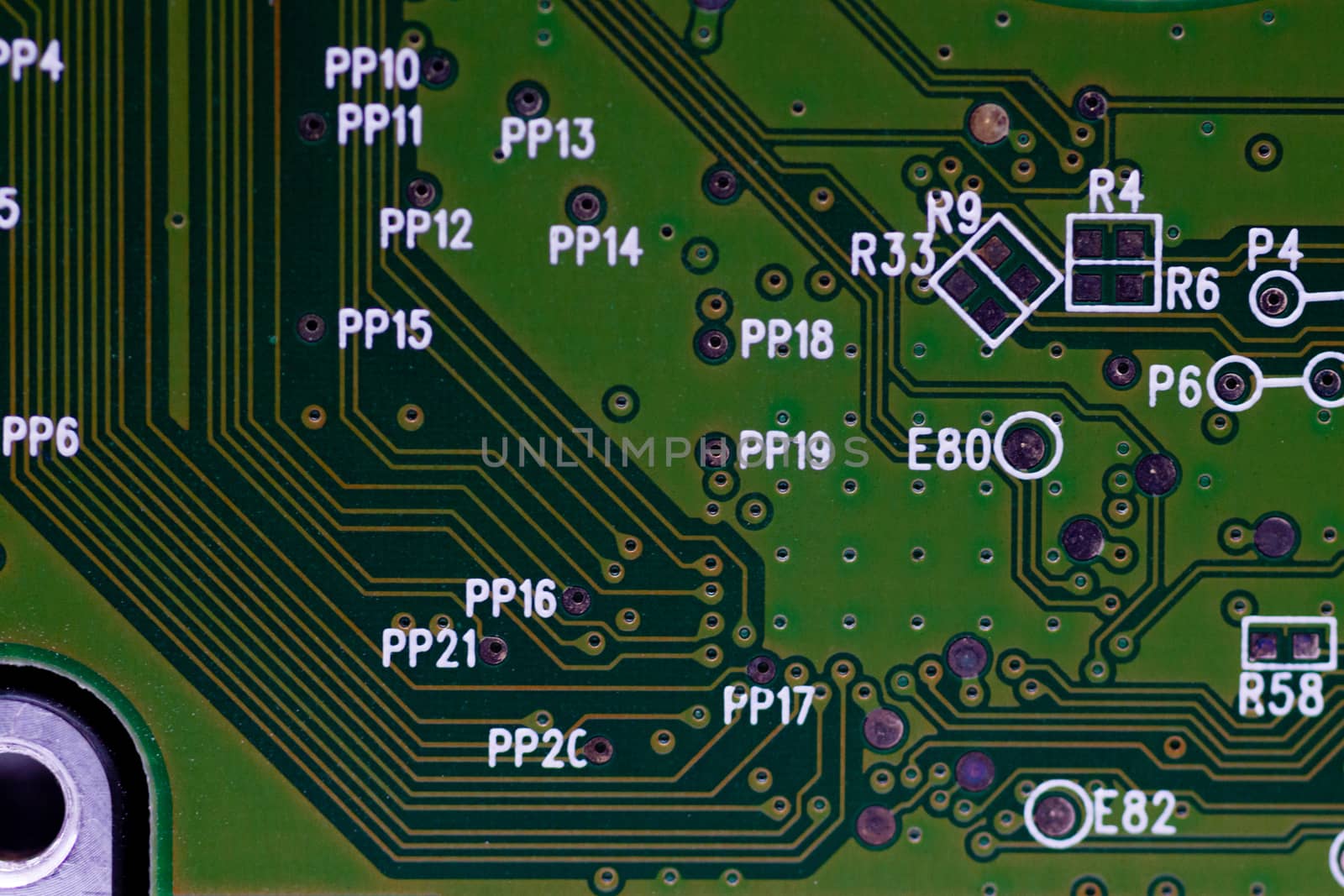 HDD microscheme close-up view. Base is green, macro look.