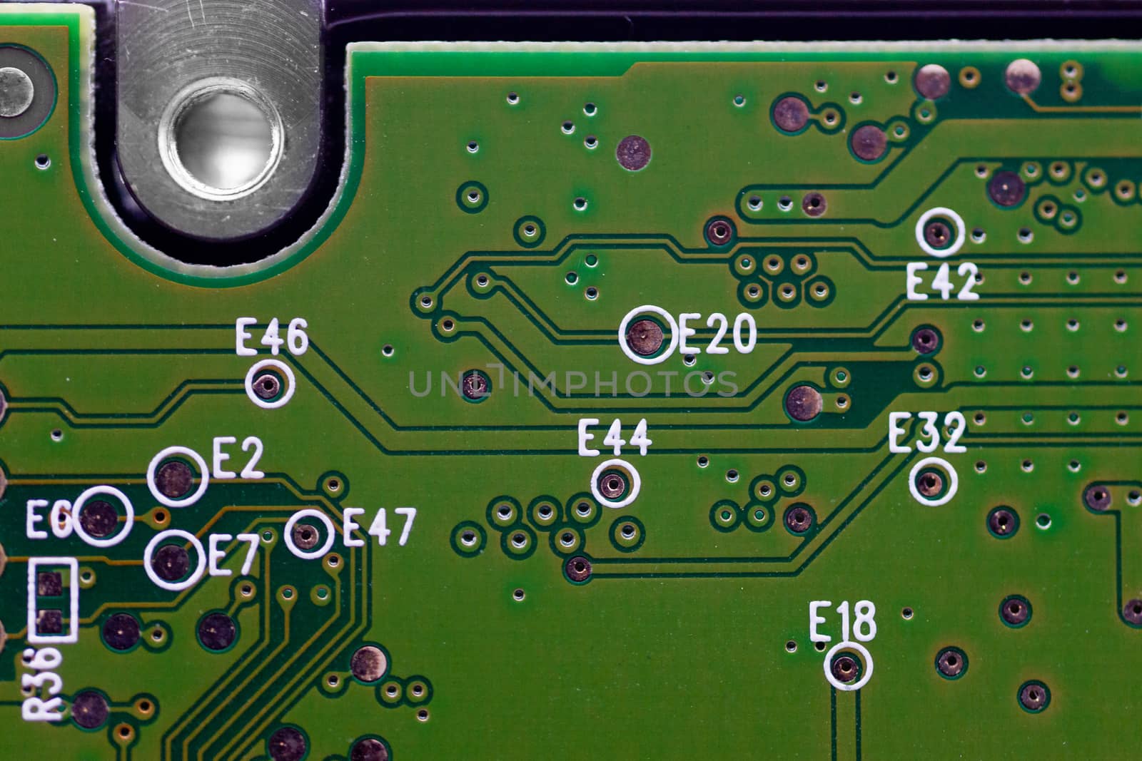 HDD microscheme close-up view. Base is green, macro look.
