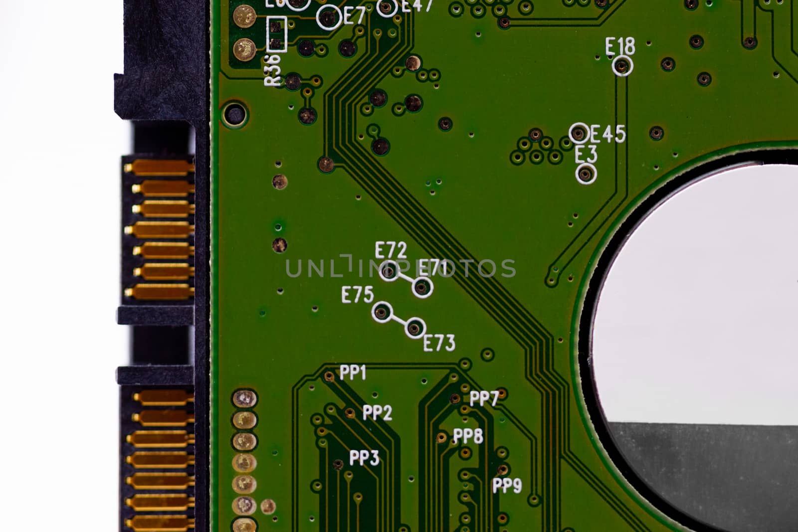 HDD microscheme close-up view. Base is green, macro look.