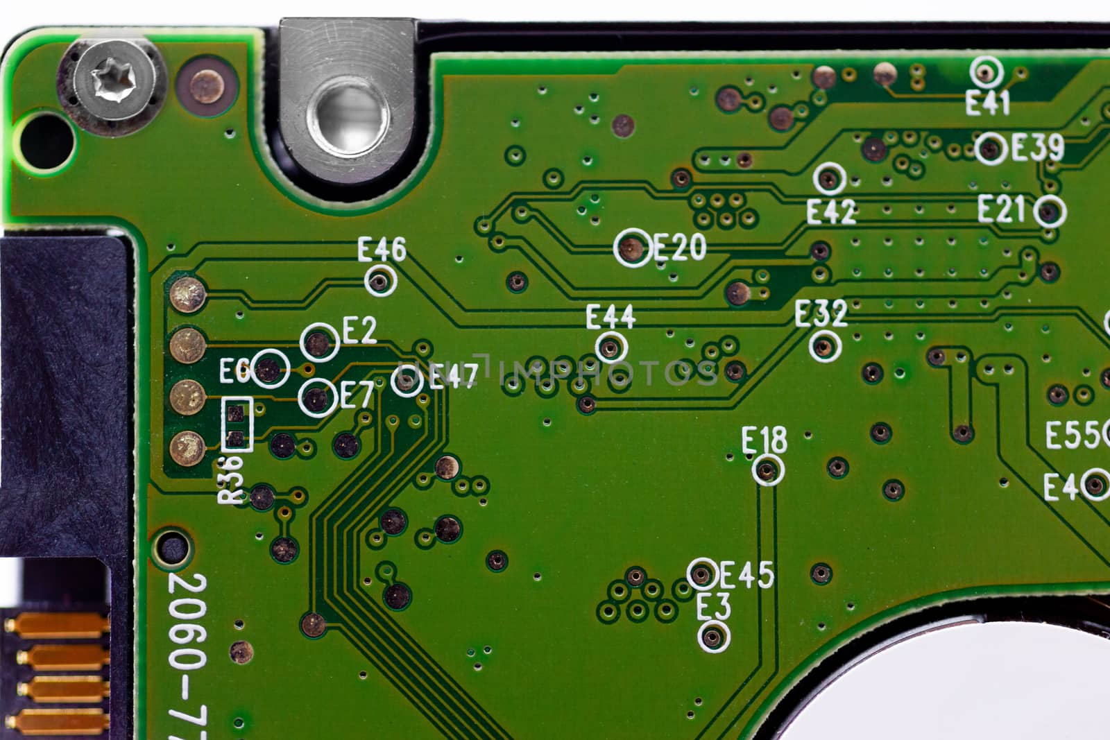 HDD microscheme close-up view. Base is green, macro look.