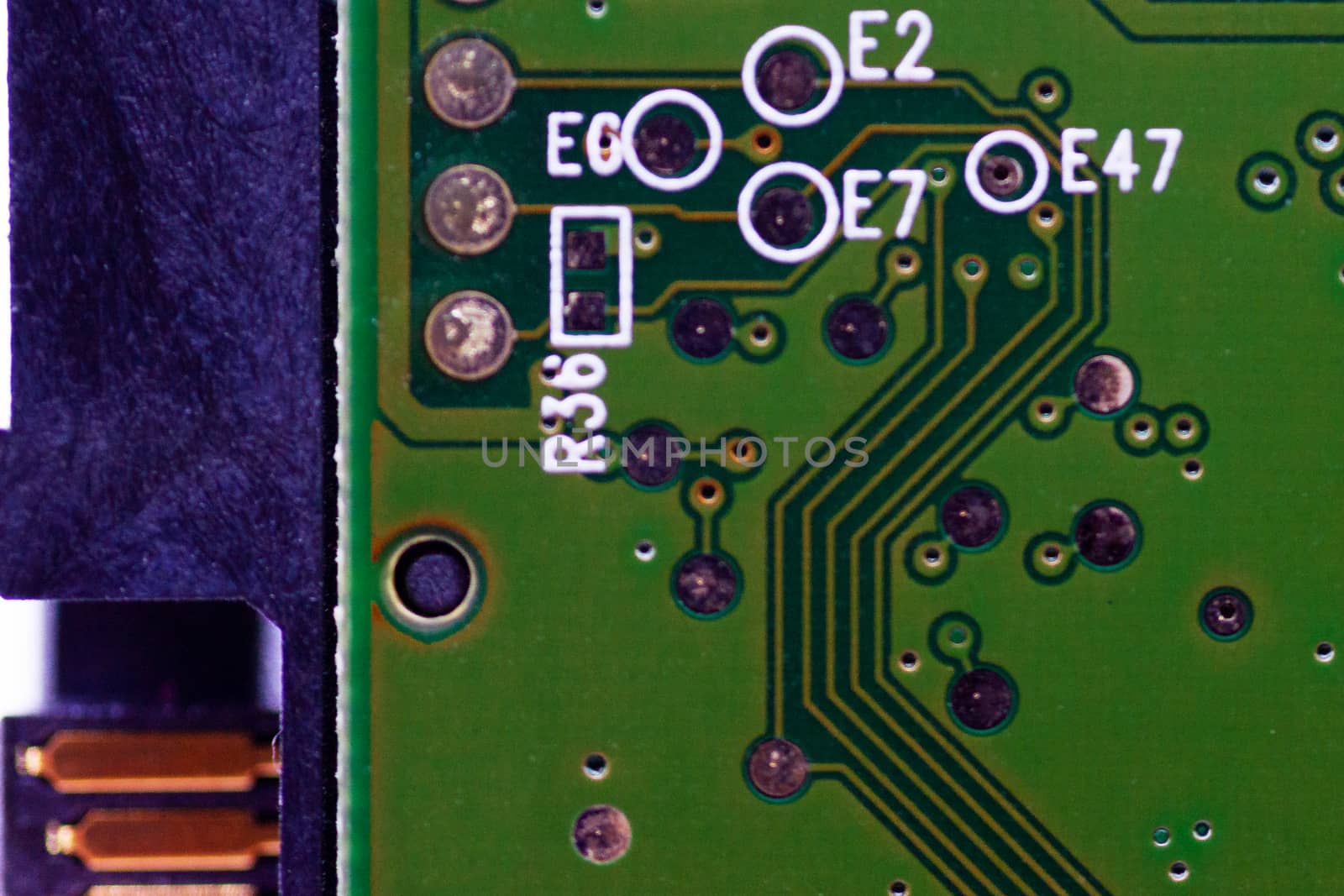 HDD microscheme close-up view. Base is green, macro look.