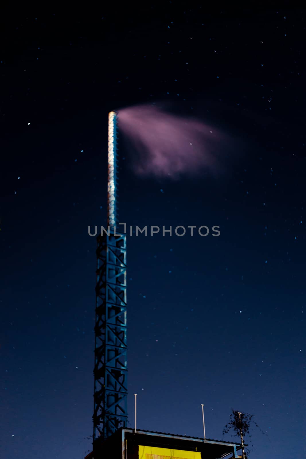 Long exposure night sky stars photo. Boiler tube on foreground. A lot of stars with constellations. Far from the city. Night landscape. by alexsdriver