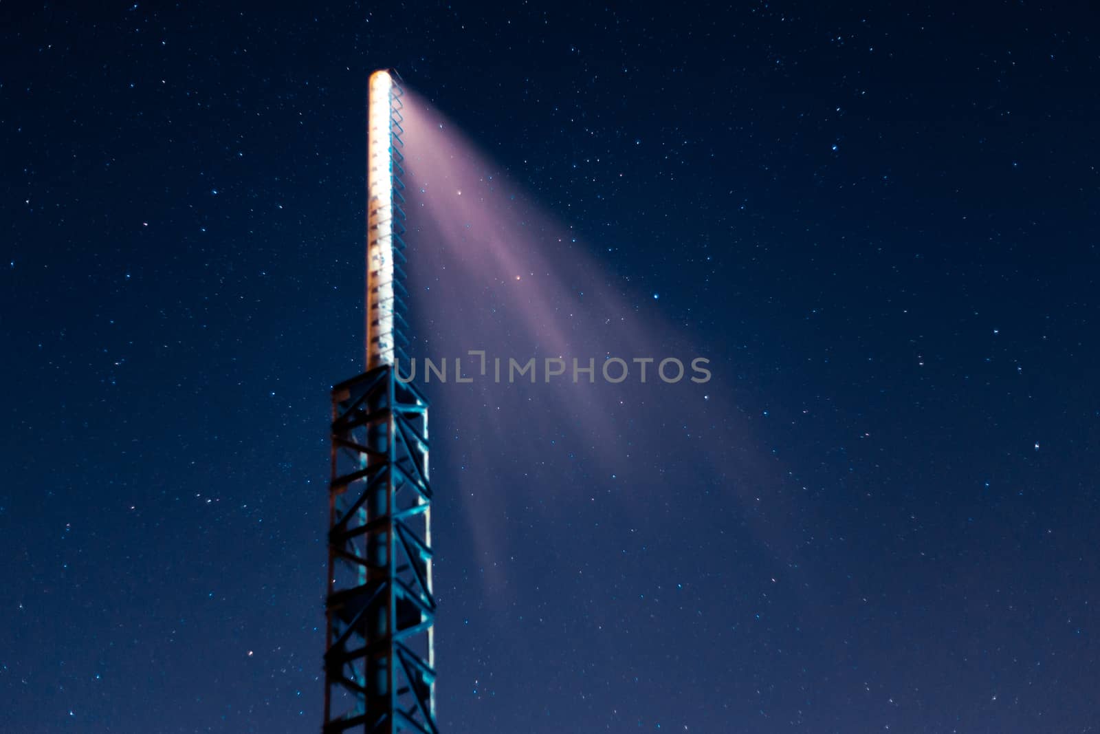 Long exposure night sky stars photo. Boiler tube on foreground. A lot of stars with constellations. Far from the city. Night landscape.