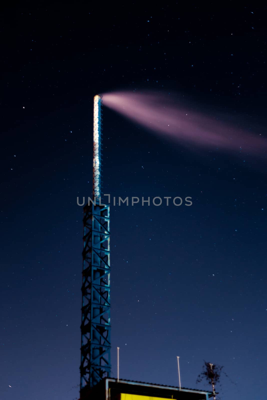 Long exposure night sky stars photo. Boiler tube on foreground. A lot of stars with constellations. Far from the city. Night landscape. by alexsdriver