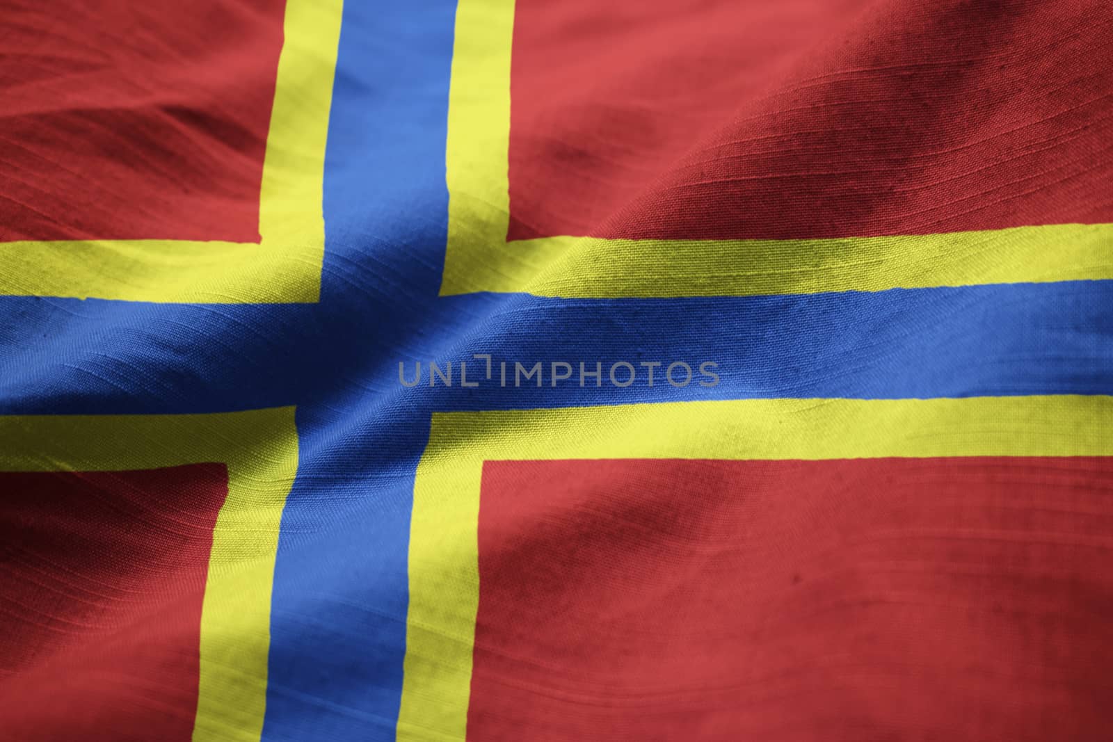 Closeup of Ruffled Orkney Flag, Orkney Flag Blowing in Wind