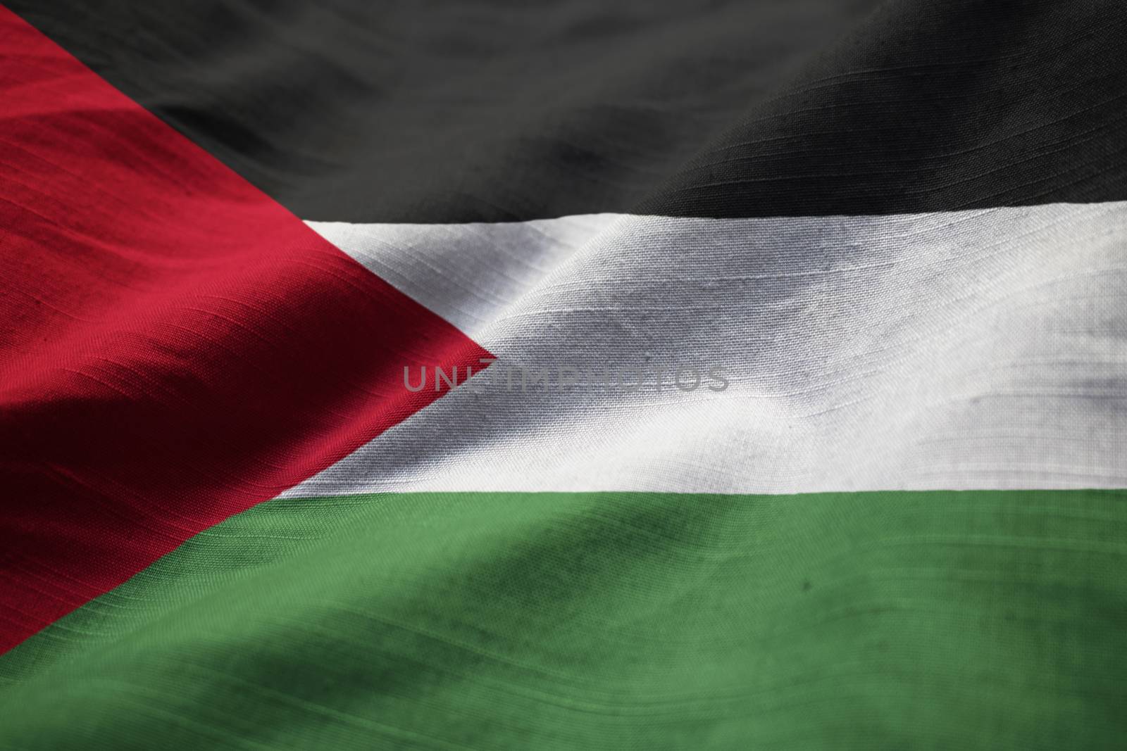 Closeup of Ruffled Palestinian Flag, Palestinian Flag Blowing in Wind