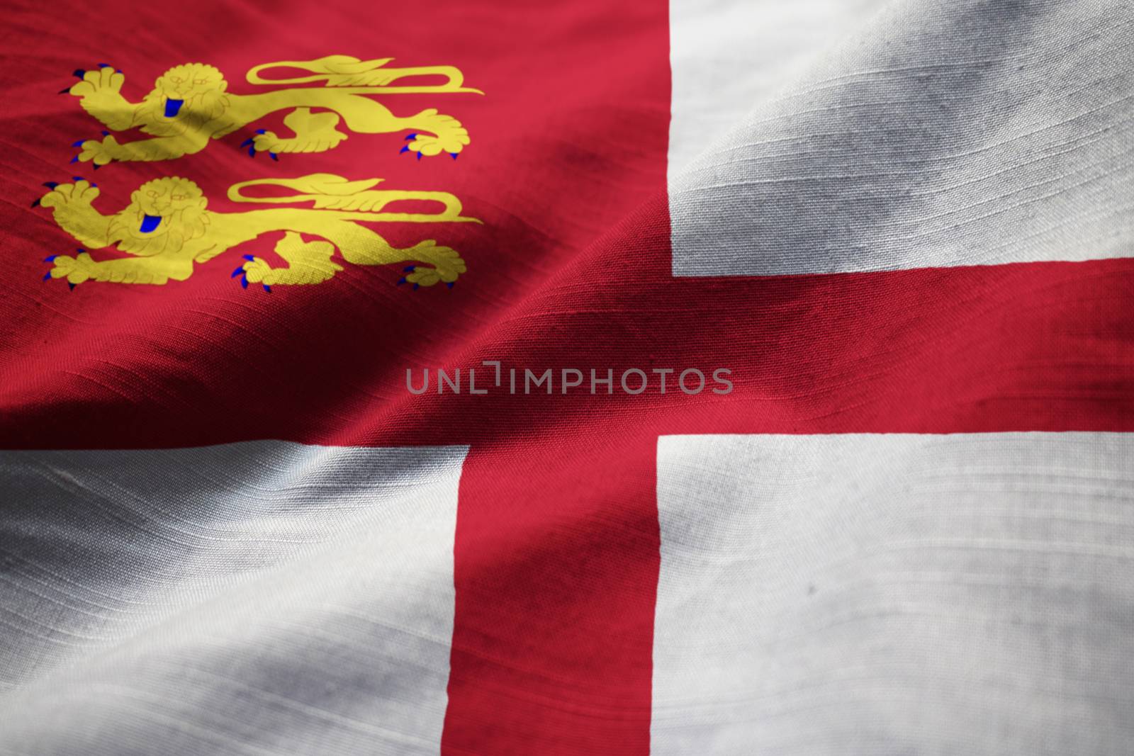 Closeup of Ruffled Sark Flag, Sark Flag Blowing in Wind by shaadjutt36