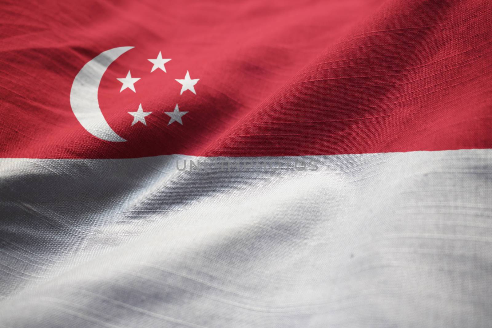 Closeup of Ruffled Singapore Flag, Singapore Flag Blowing in Win by shaadjutt36