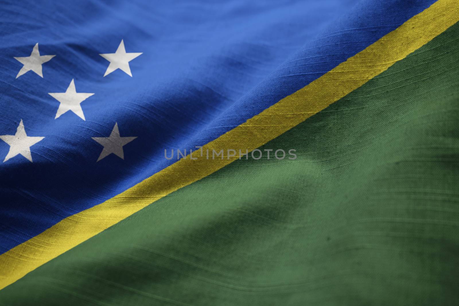 Closeup of Ruffled Solomon Islands Flag, Solomon Islands Flag Bl by shaadjutt36