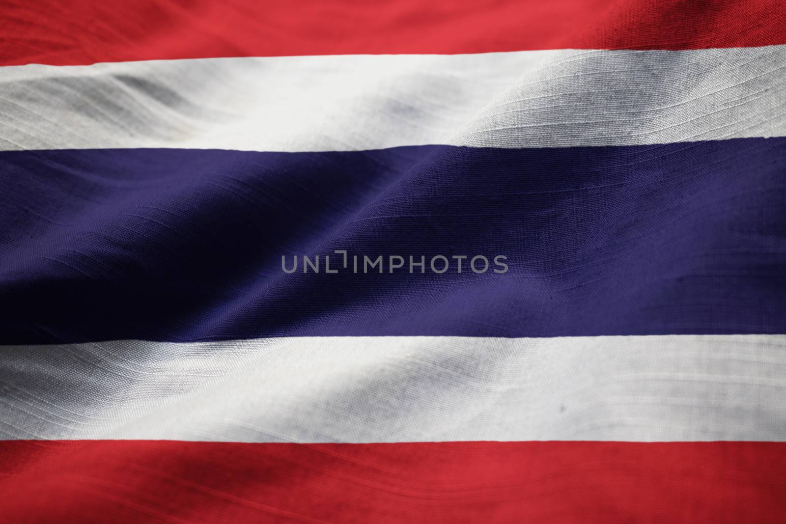 Closeup of Ruffled Thailand Flag, Thailand Flag Blowing in Wind