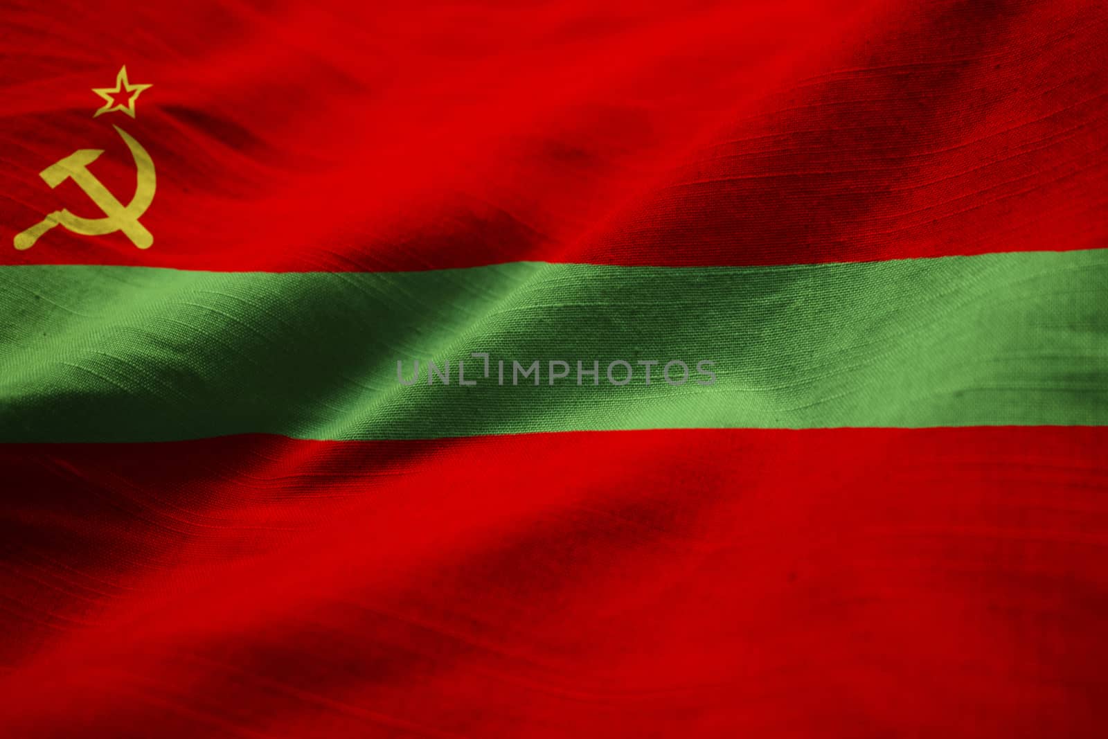 Closeup of Ruffled Transnistria Flag, Transnistria Flag Blowing  by shaadjutt36