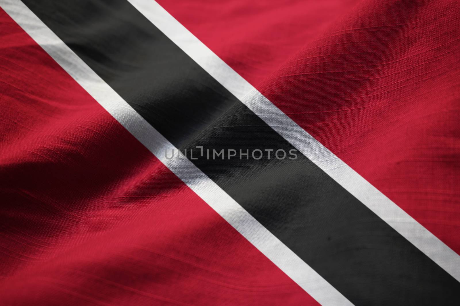 Closeup of Ruffled Trinidad and Tobago Flag, Trinidad and Tobago Flag Blowing in Wind