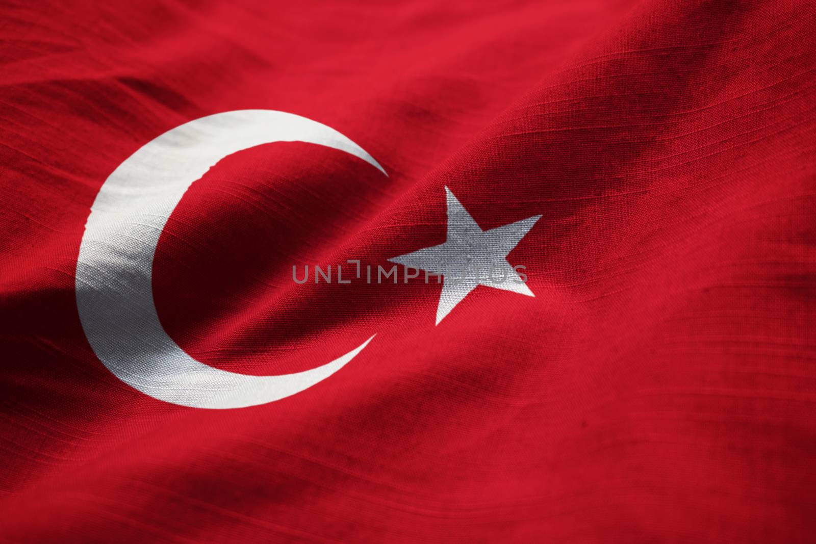 Closeup of Ruffled Turkey Flag, Turkey Flag Blowing in Wind by shaadjutt36