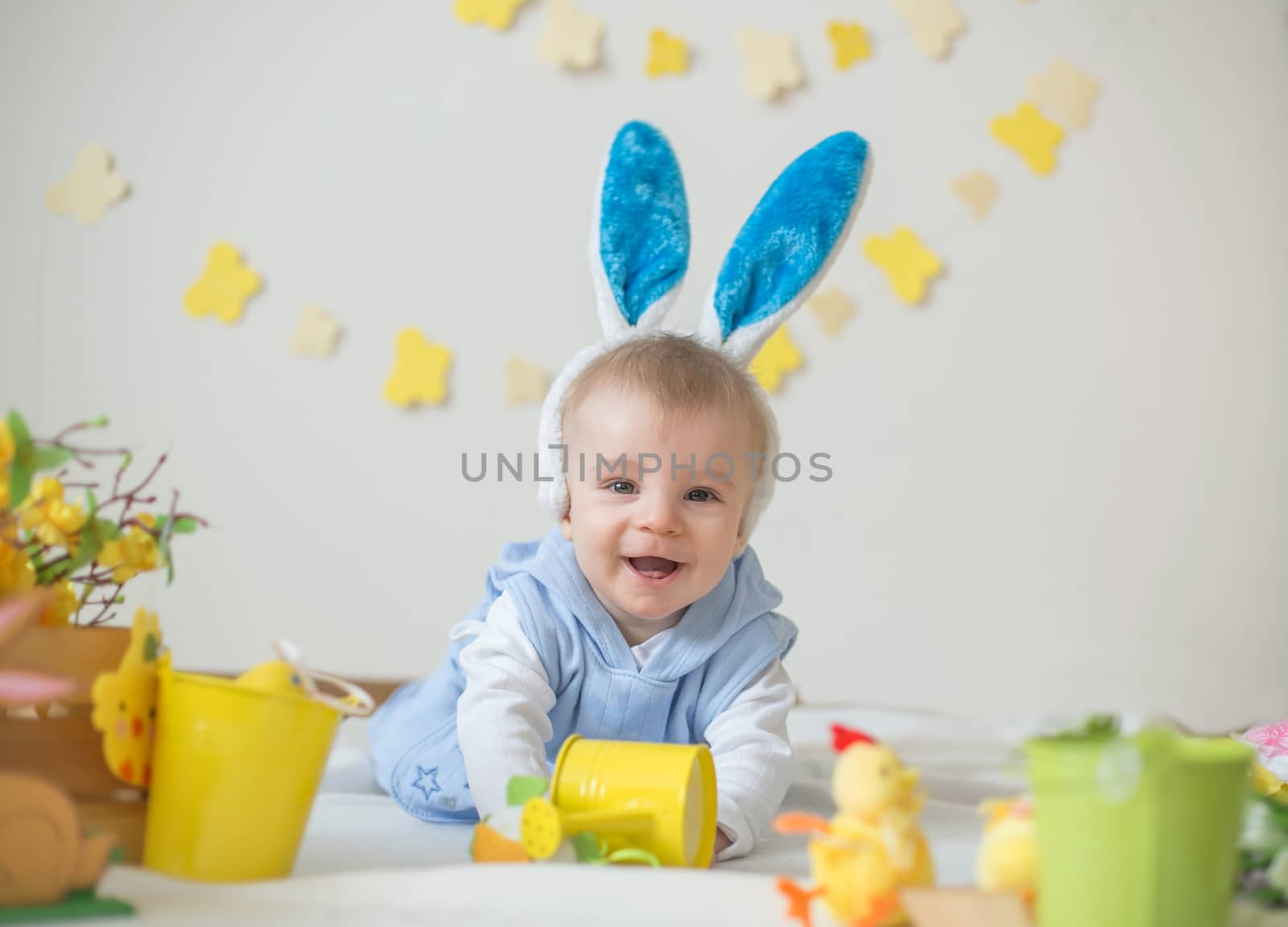 Happy baby boy with Easter bunny ears by Angel_a
