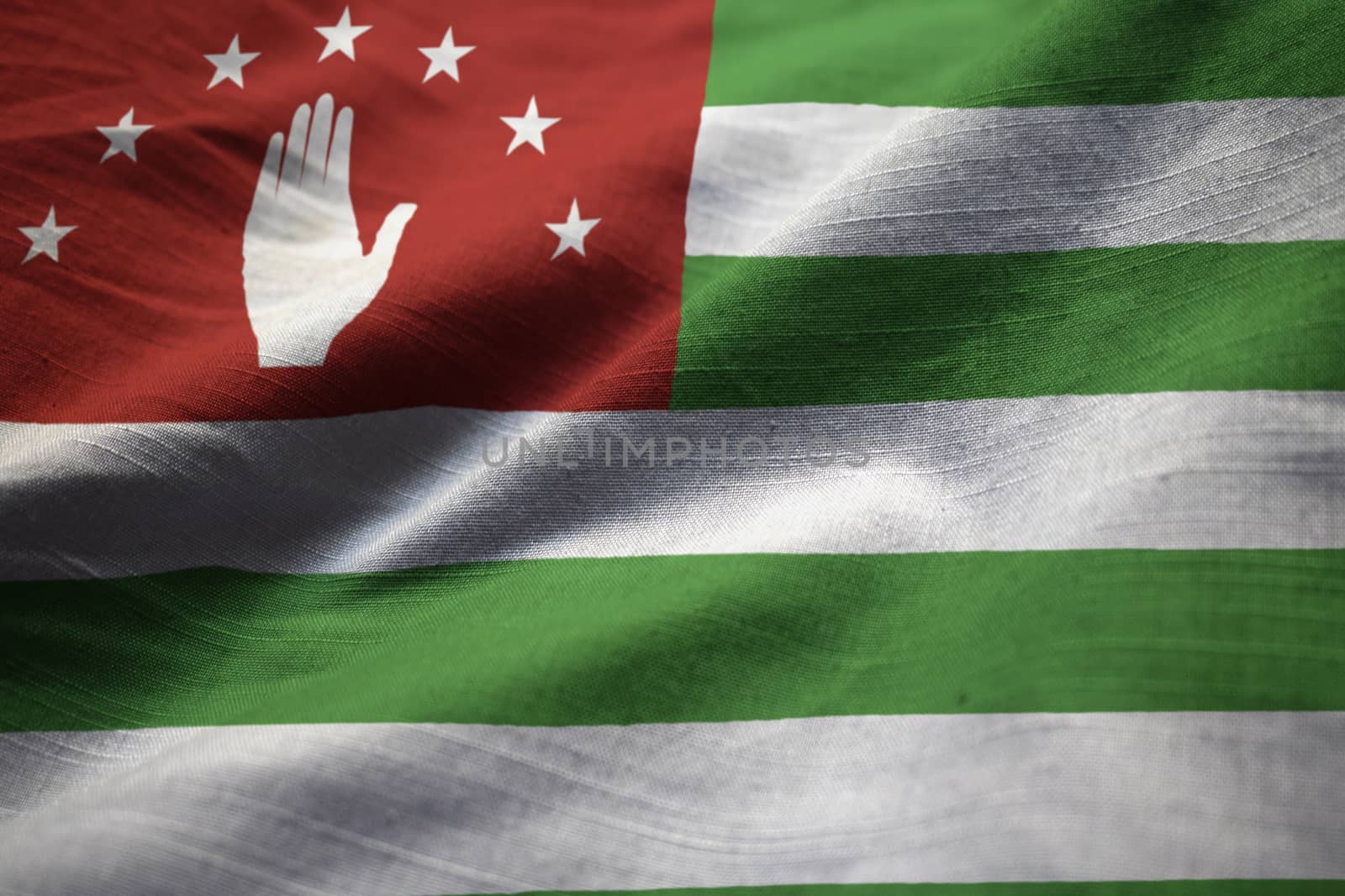 Closeup of Ruffled Abkhazia Flag, Abkhazia Flag Blowing in Wind by shaadjutt36