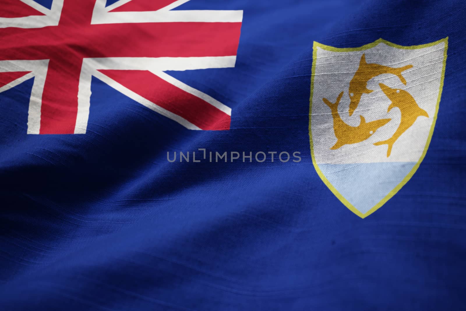 Closeup of Ruffled Anguilla Flag, Anguilla Flag Blowing in Wind by shaadjutt36