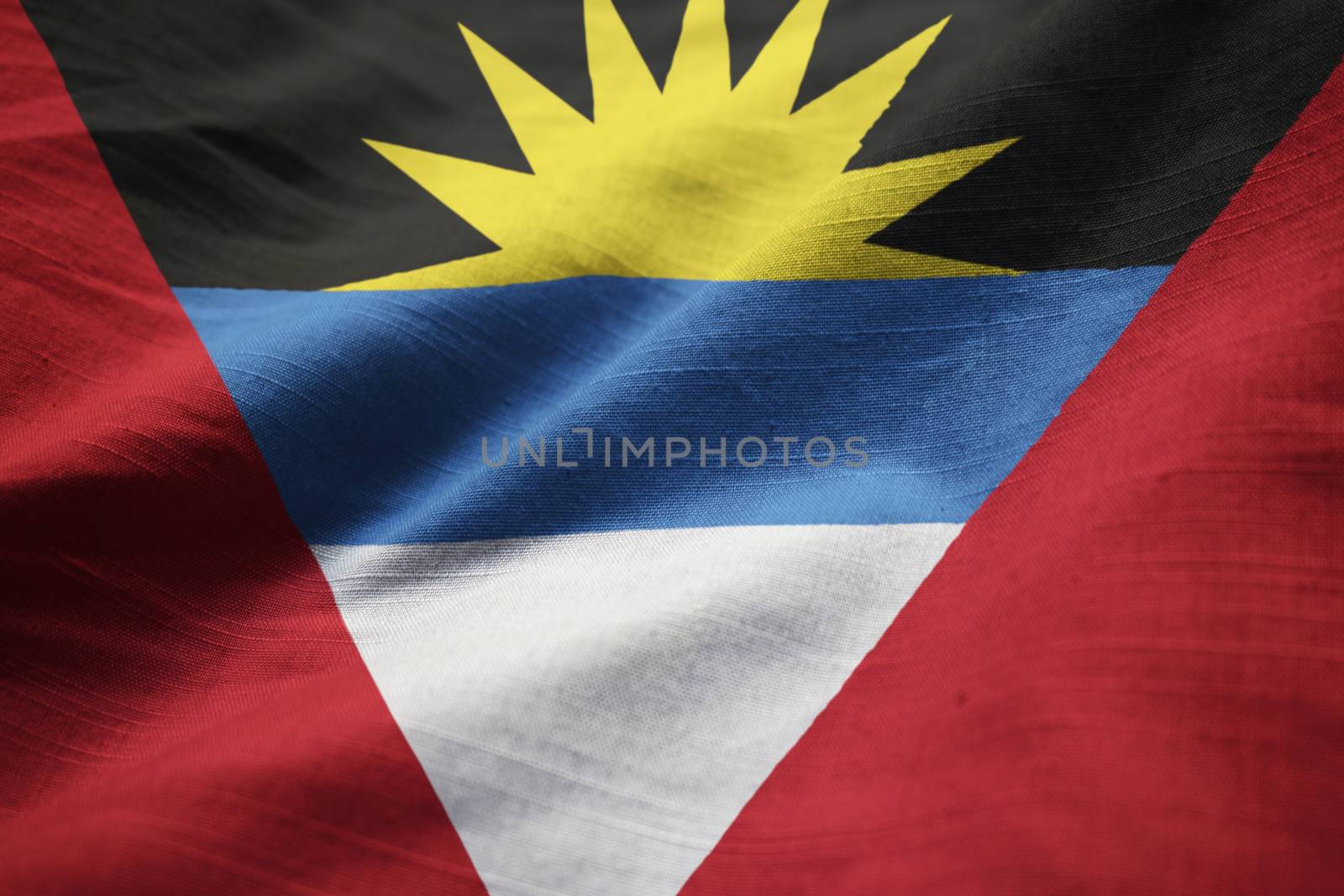 Closeup of Ruffled Antigua and Barbuda Flag, Antigua and Barbuda by shaadjutt36