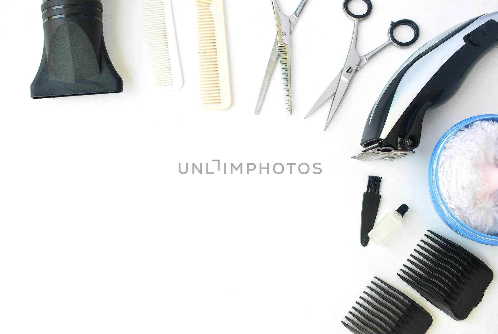 Barber equipment on white background.