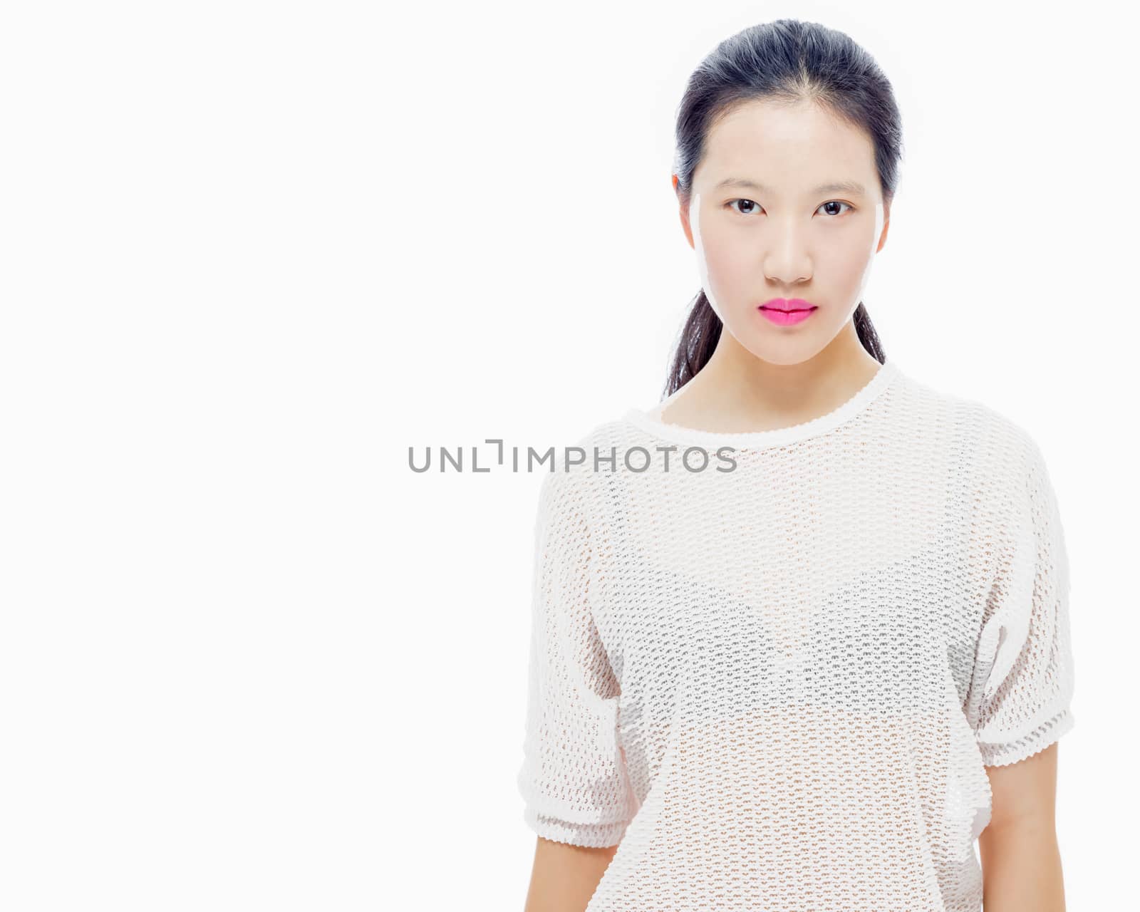 Beauty portrait of Asian teenage high school girl with copy space