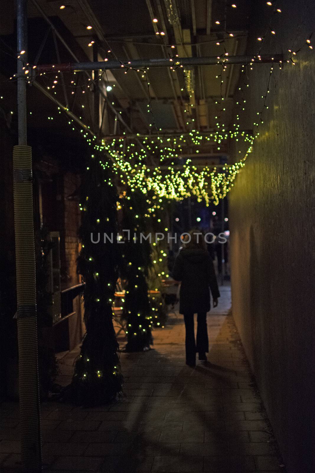 Abstract moody cityview with winter lights in Stockholm, Sweden in December.