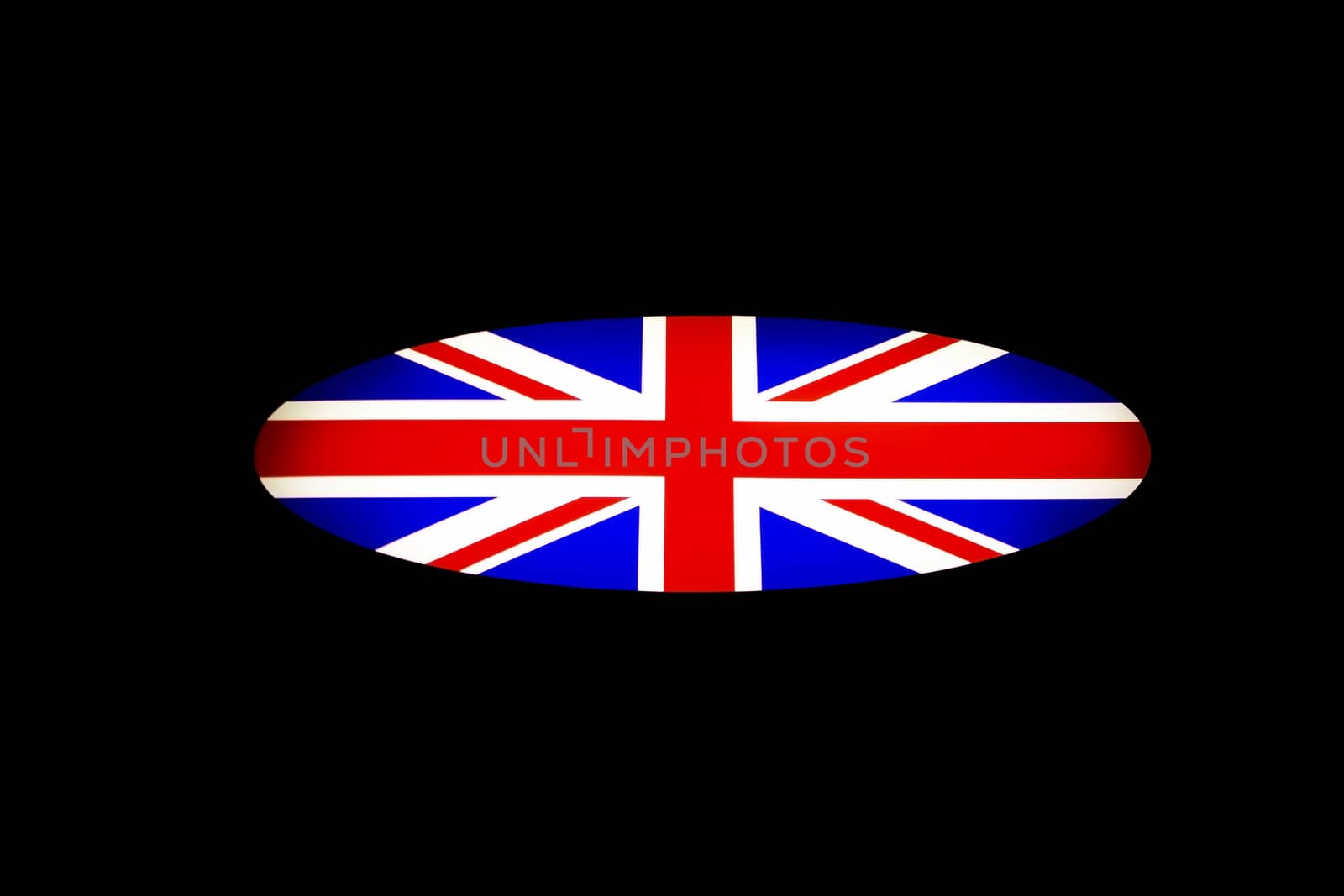 British flag Union Jack oval isolated on black