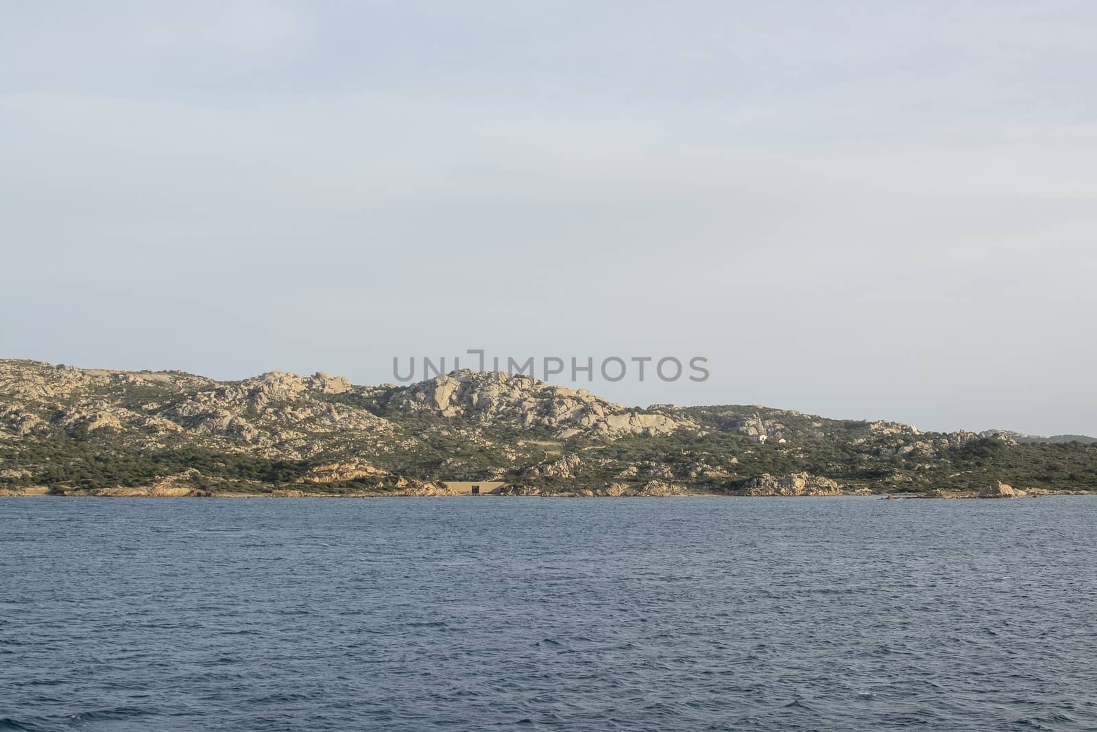 Archipelago landscape between Palau and Isola Maddalena in Costa Smeralda, Sardinia, Italy in March.