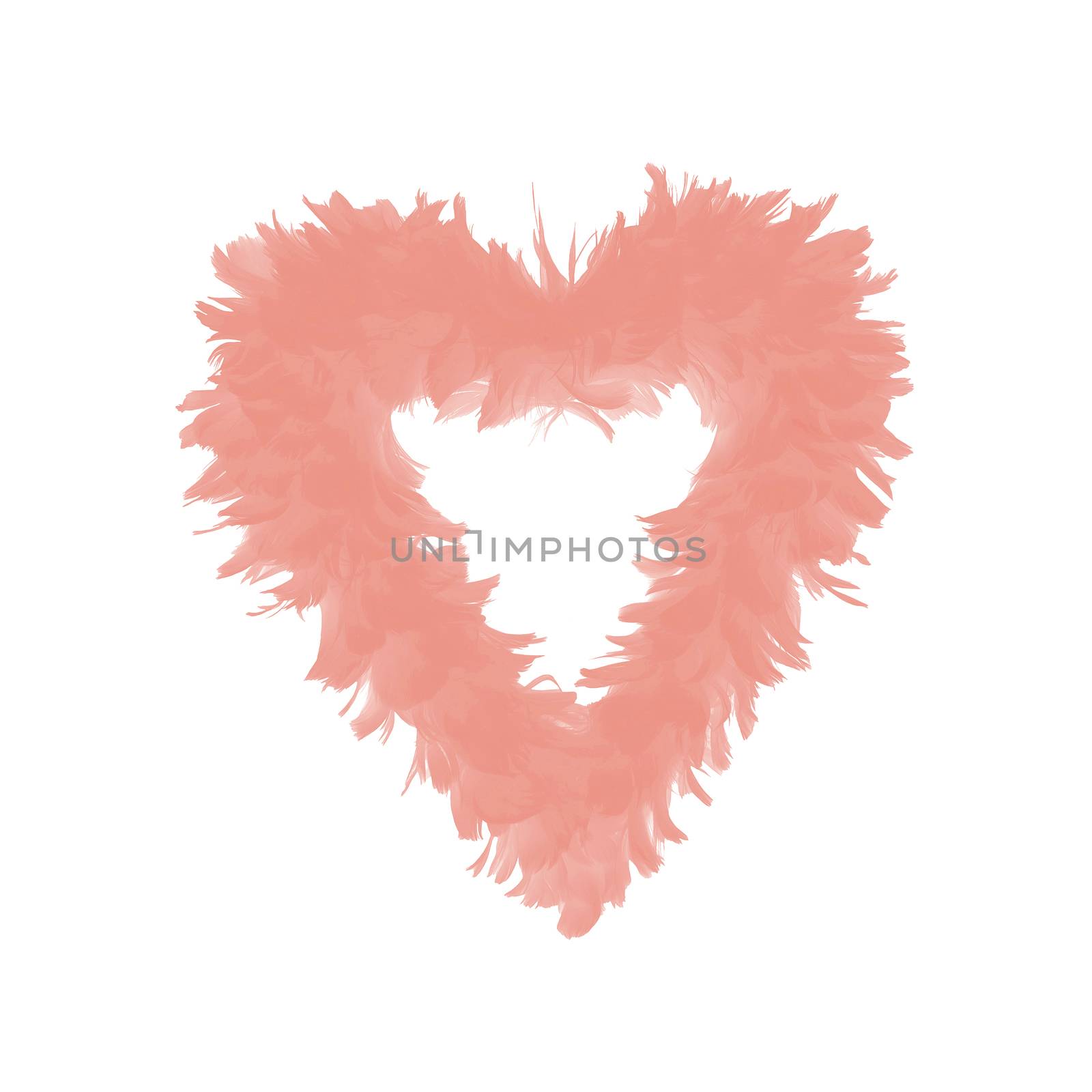 Heart shaped feathers toned in shade of Living Coral by ArtesiaWells