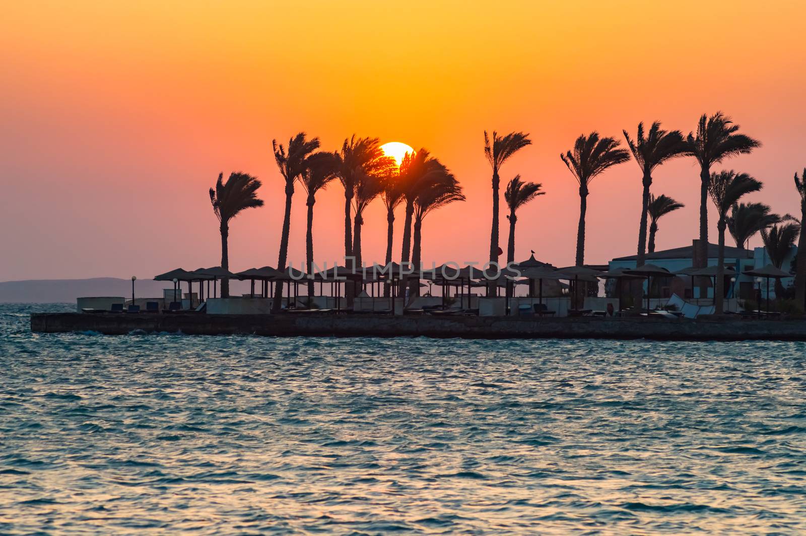 Sunrise on a peninsula of Hurghada on the Red Sea in Egypt