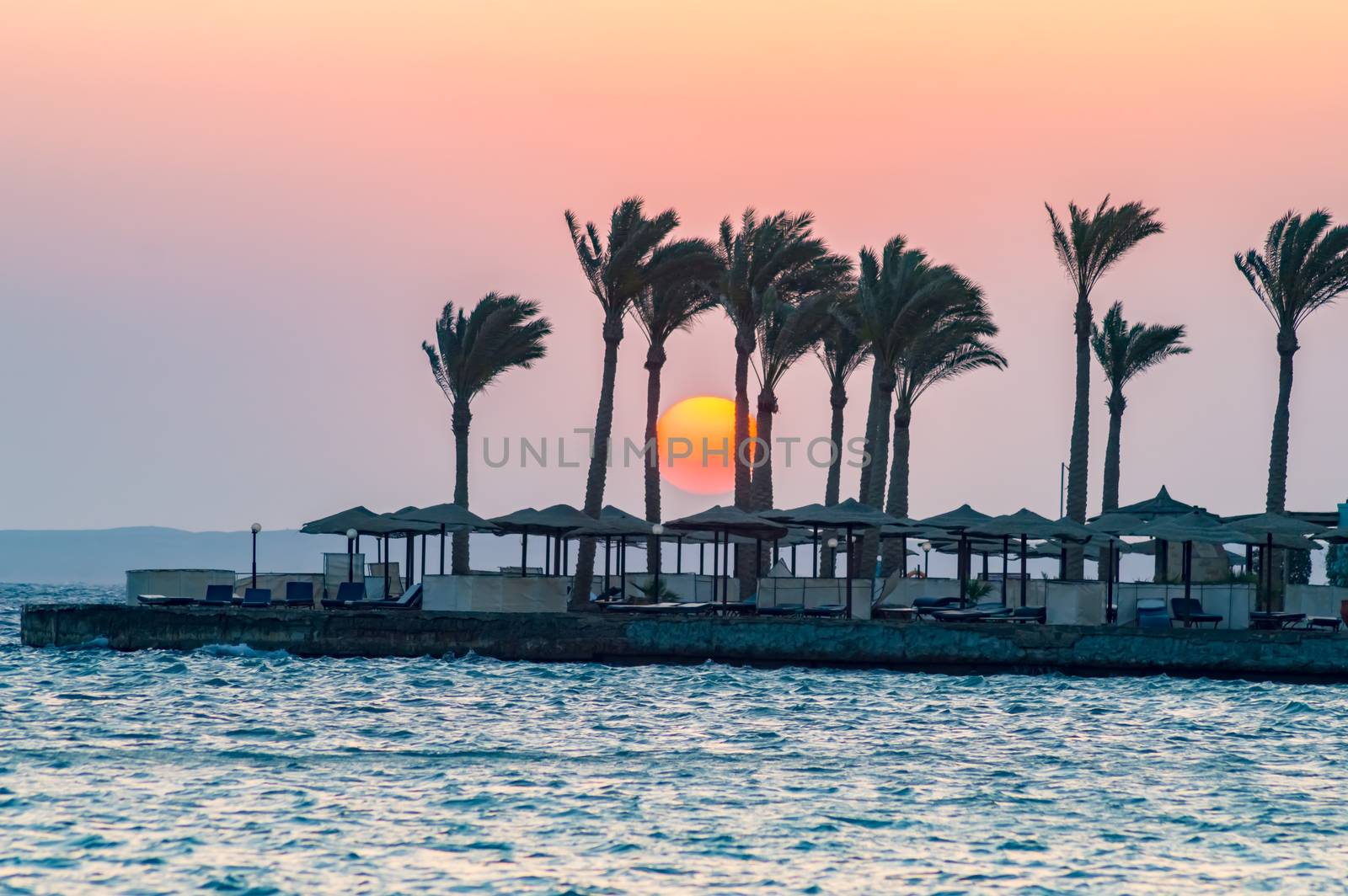 Sunrise on a peninsula of Hurghada on the Red Sea in Egypt