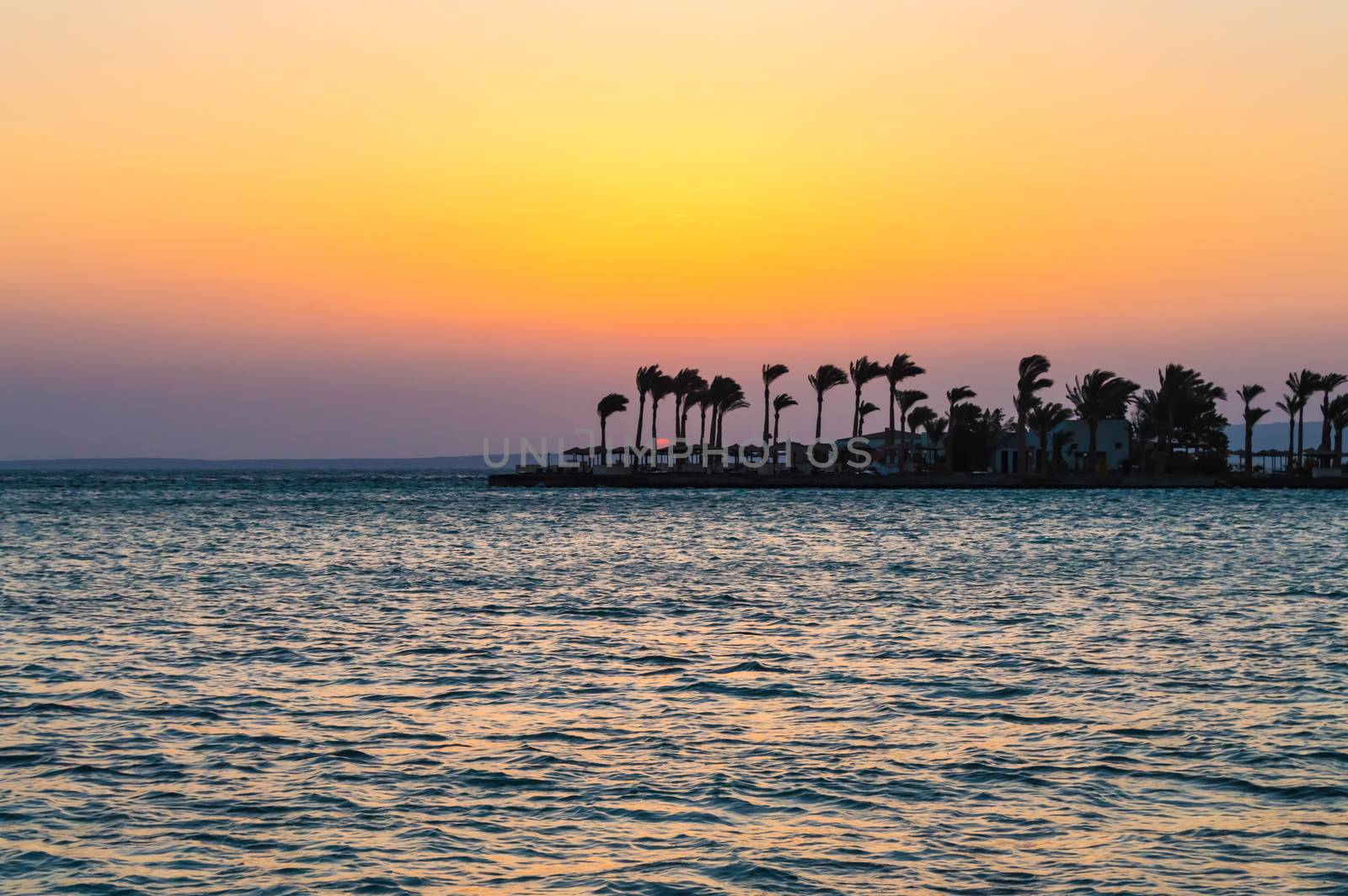 Sunrise on a peninsula of Hurghada on the Red Sea in Egypt