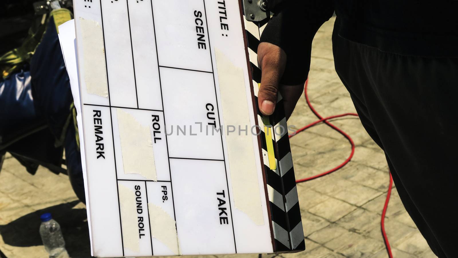 close up of film slate, Film production crew background