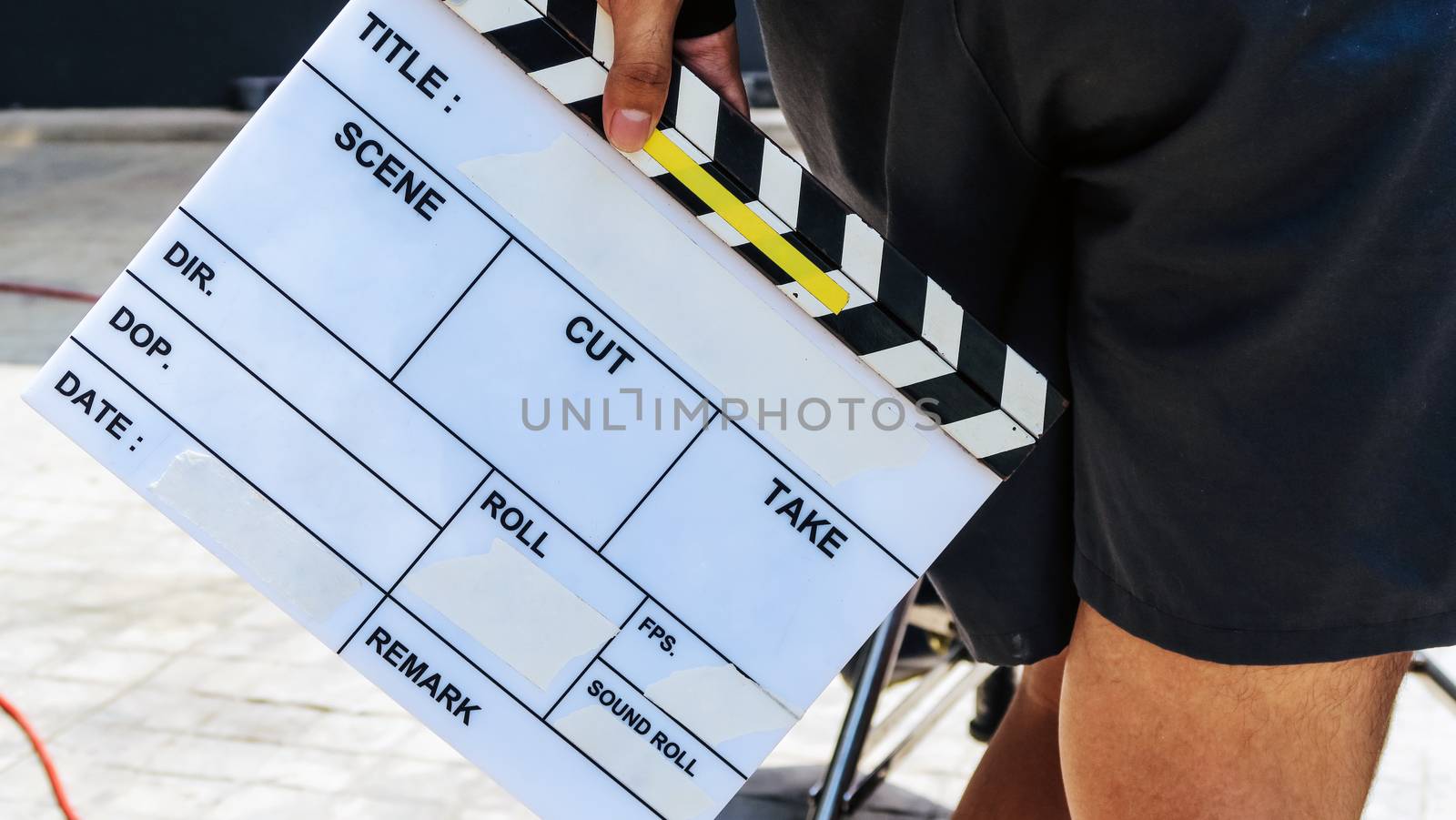 close up of film slate, Film production crew background