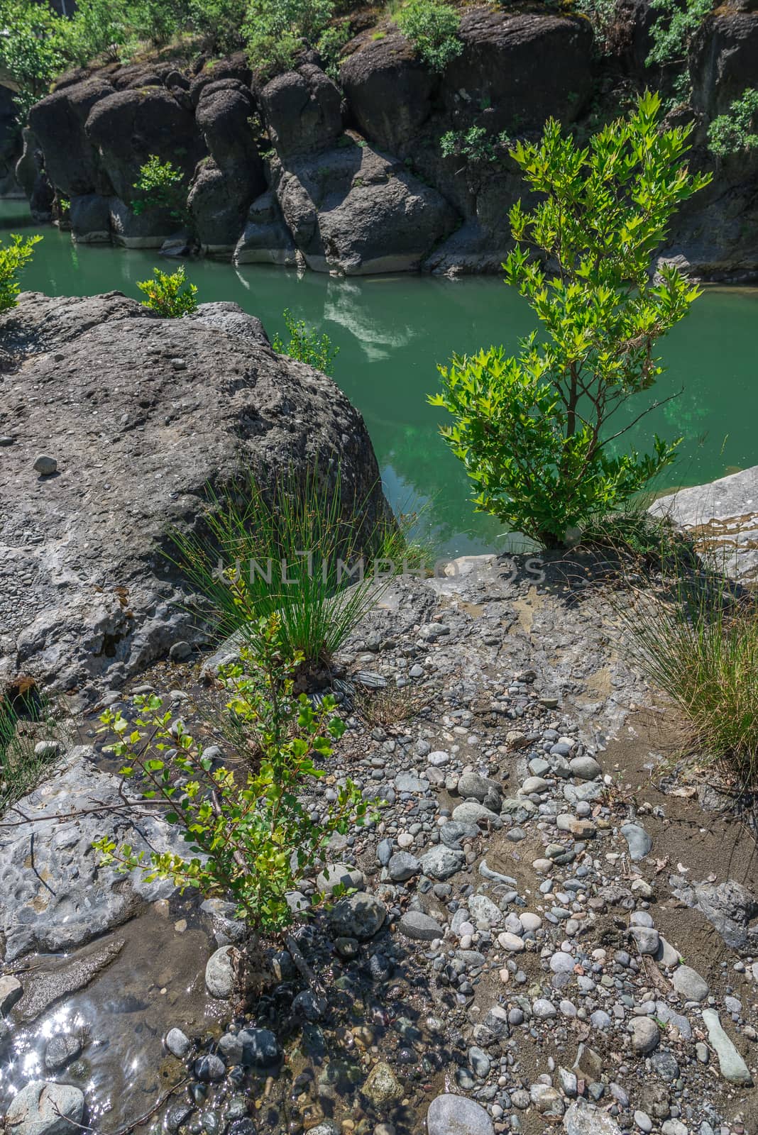 Rocks and stones in the canyon of the Venetikos river, Greece