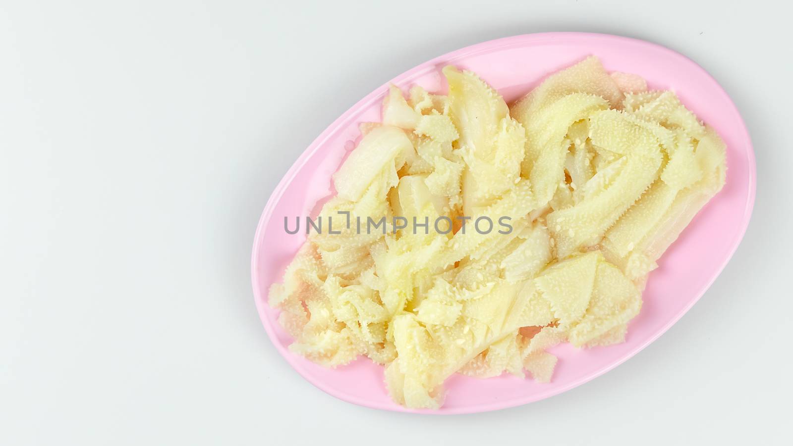 top view raw tripe on plate on white background - Image