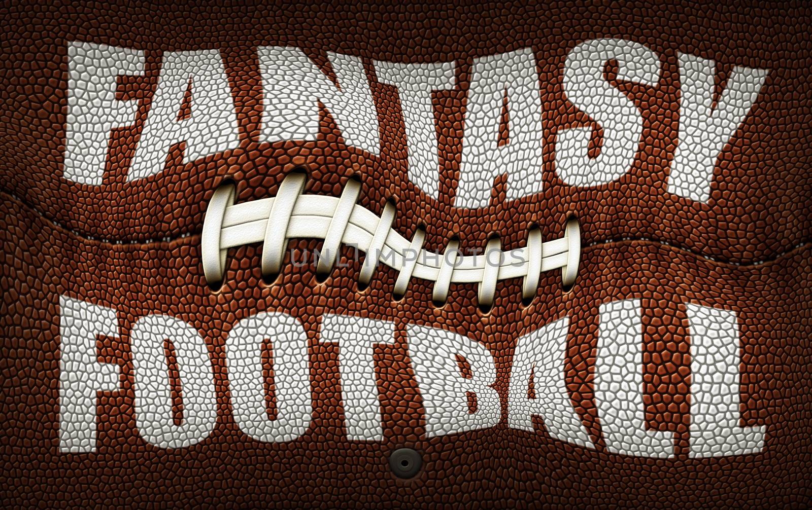 The words Fantasy Football created in white on top of a flattened Football. Twisted and Distorted. 3D Illustration