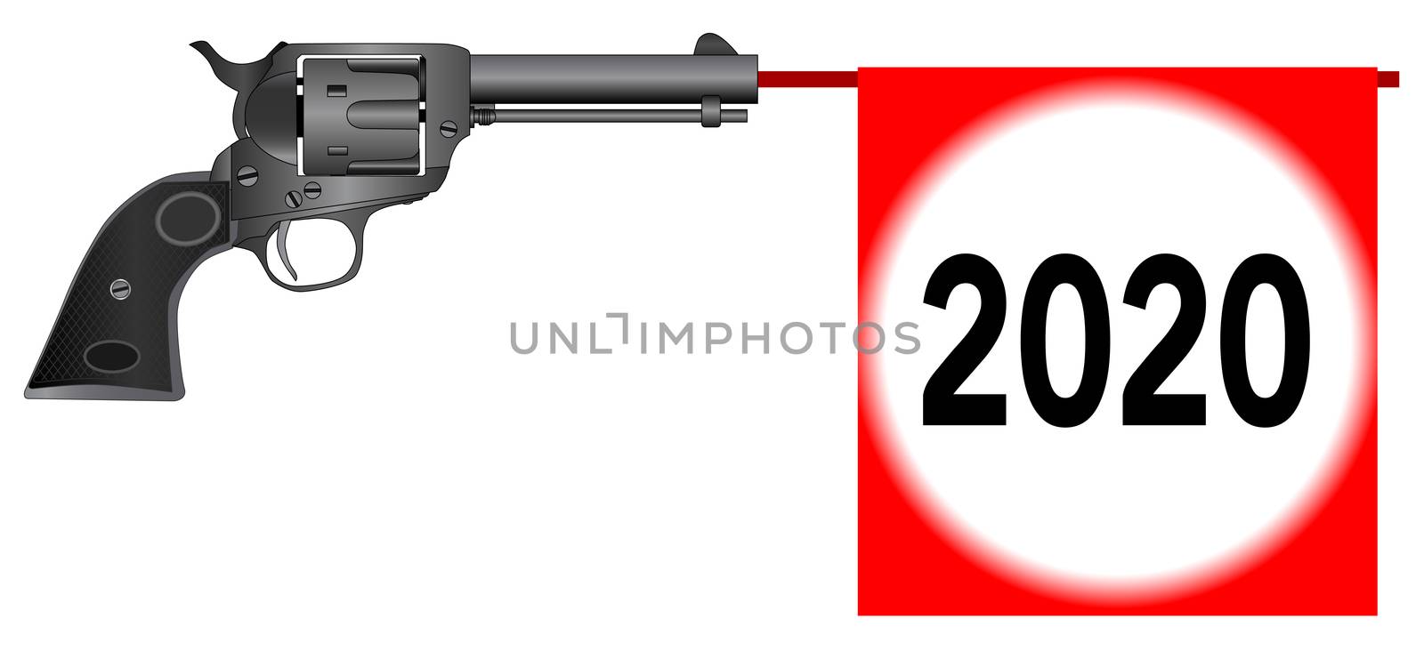 A wild west six gun isolated over a white background with a spoof 2020