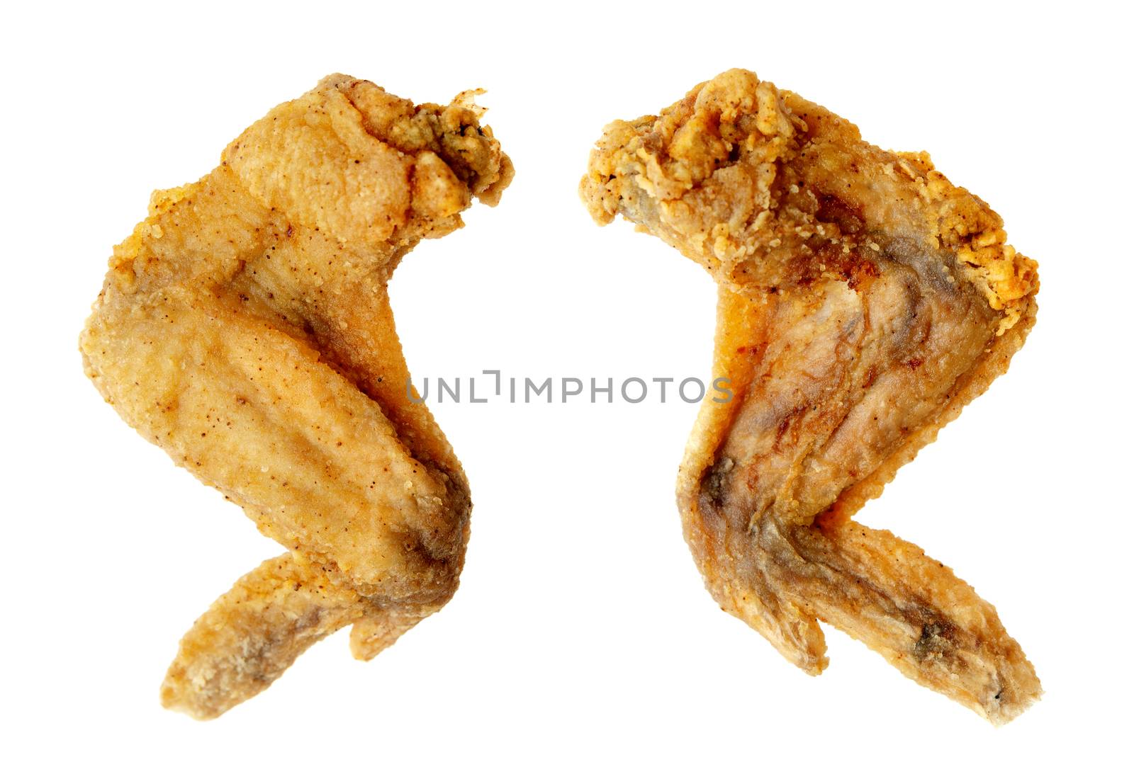 Original recipe fried chicken wings, isolated on white background.
