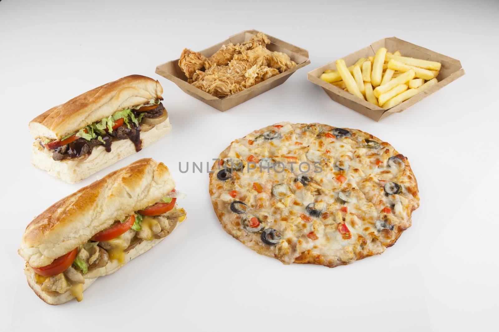 Fiesta junk food sandwiches fries chicken pizza by haiderazim