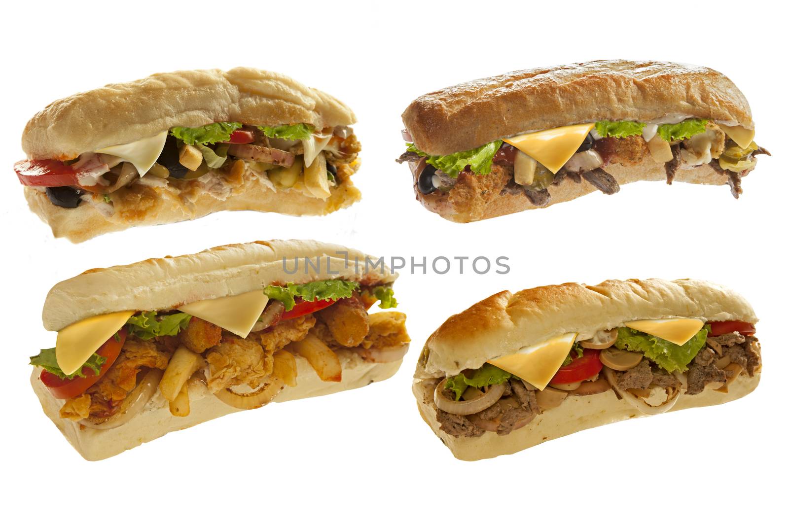 Mighty sub sandwich hoagie with mozarella sticks french fries lots of meat and veggies