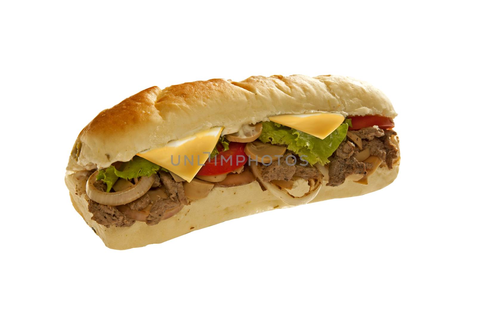 Huge sub sandwich hoagie filled with veggies and meat by haiderazim