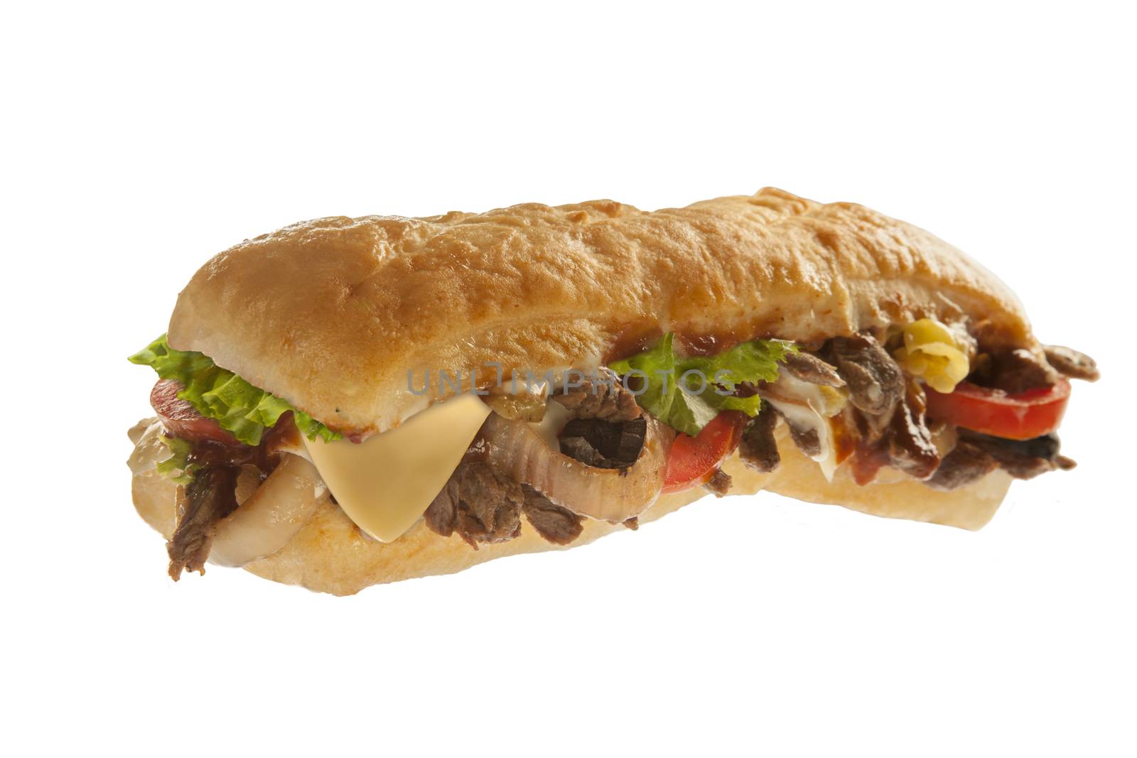 Sub Hoagie Sandwich with meat and veggies