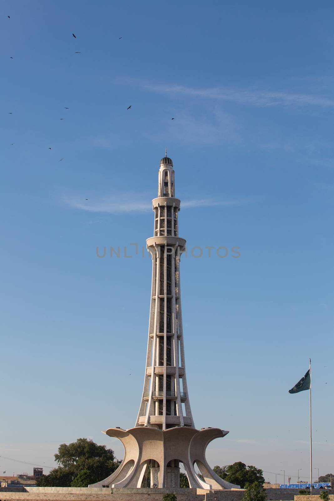 Minar-e-Pakistan - Tower of Pakistan monument with flag
