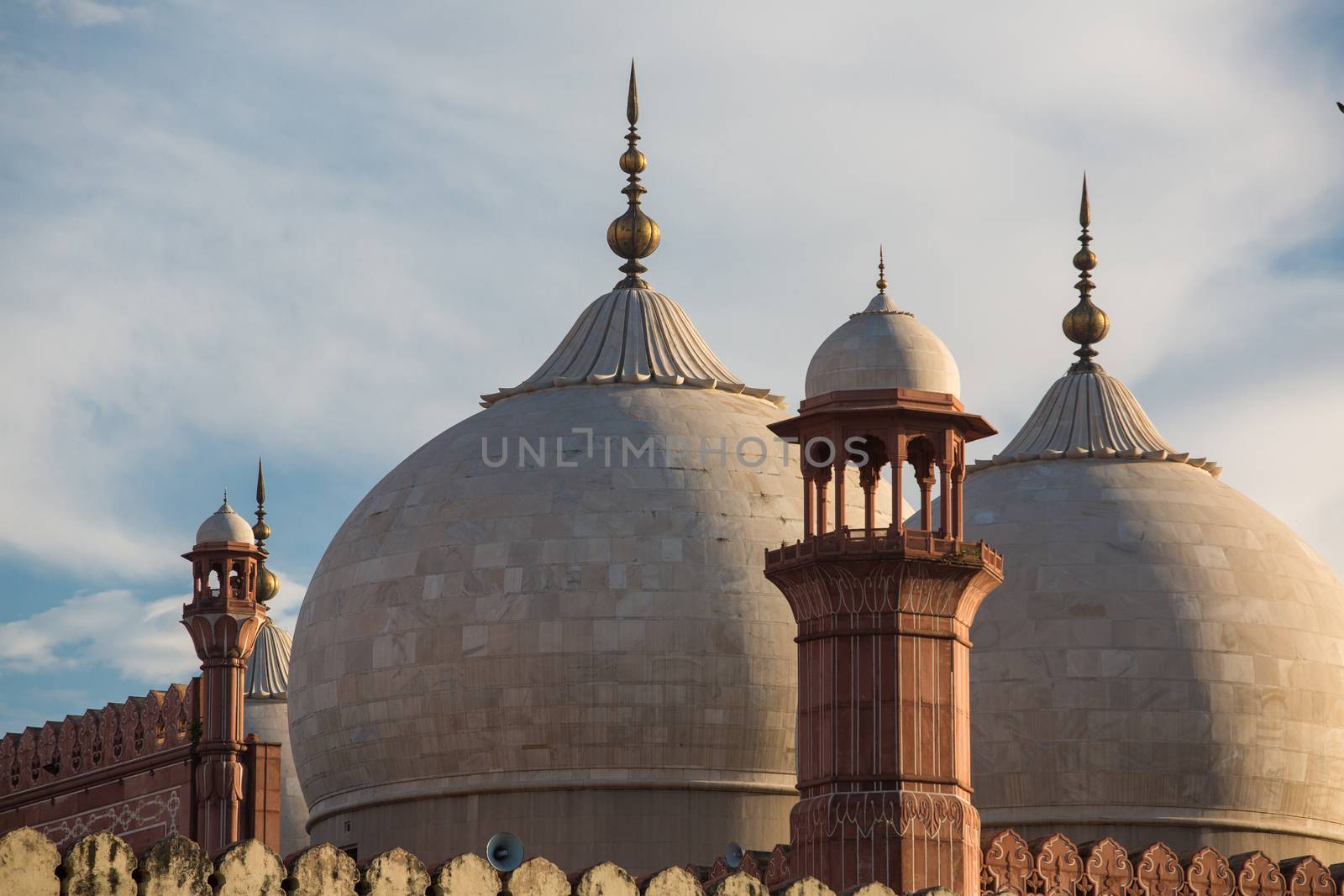 The Emperor's Mosque - Badshahi Masjid in Lahore, Pakistan Dome with Minarets Closeup