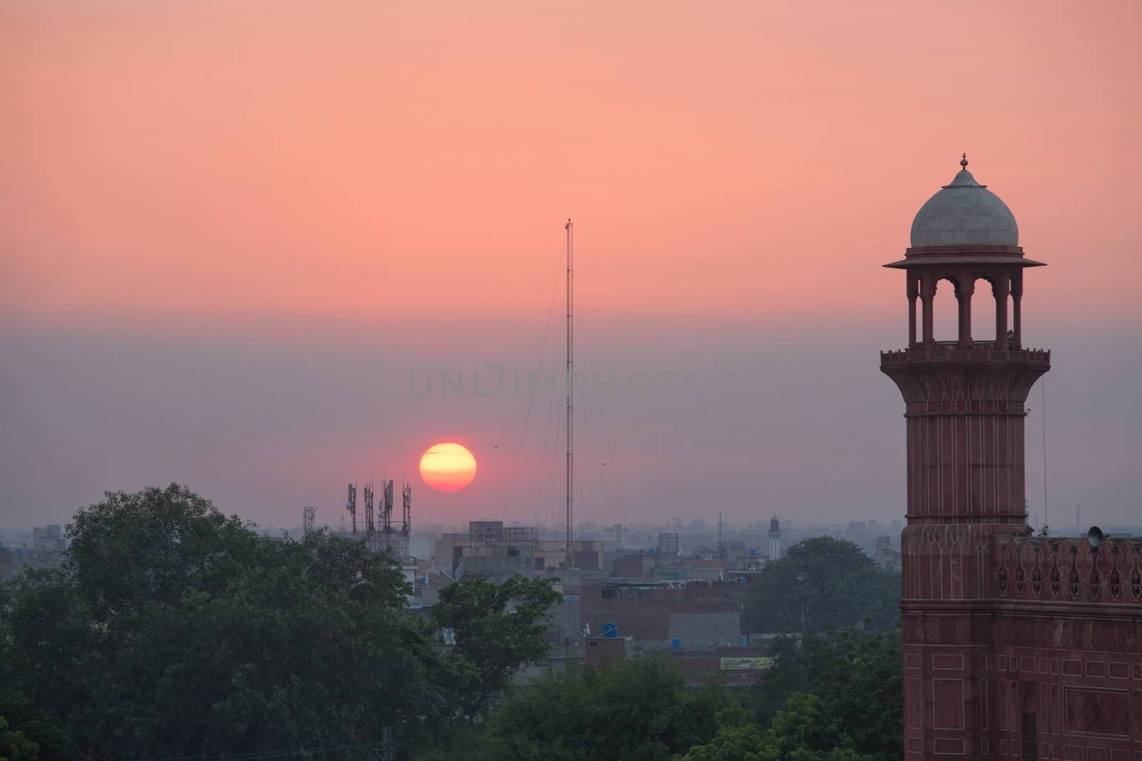 Lahore city scape with mosque minaret, Pakistan by haiderazim